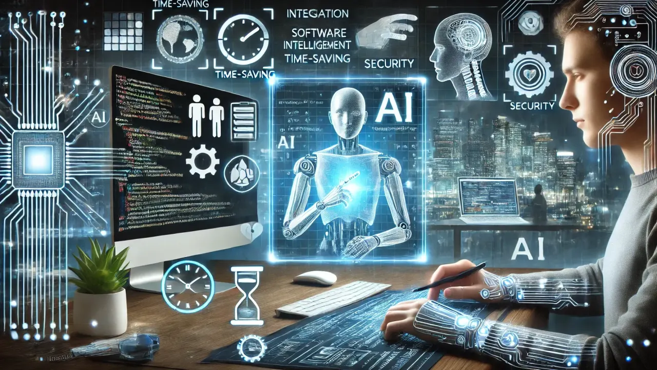 A developer at a desk with an AI coding assistant panel open alongside their code editor, illustrating how AI tools have become a standard part of the modern development workflow