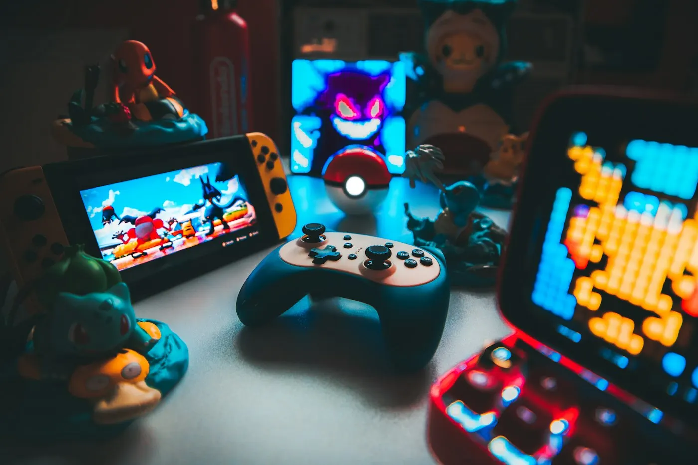 Hands holding a handheld game console