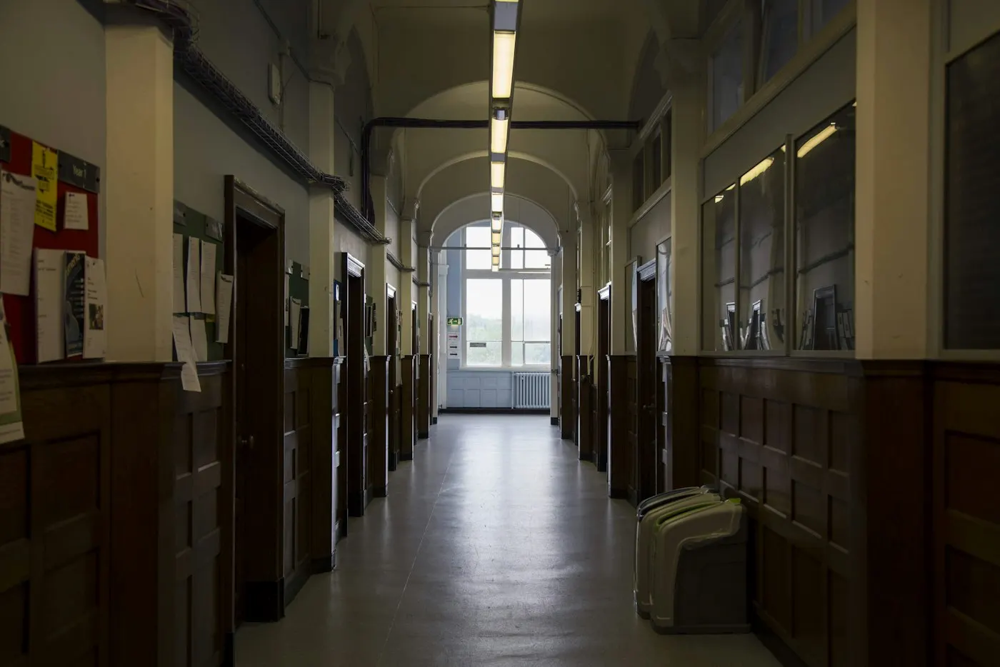 An empty marble hallway inside a government building