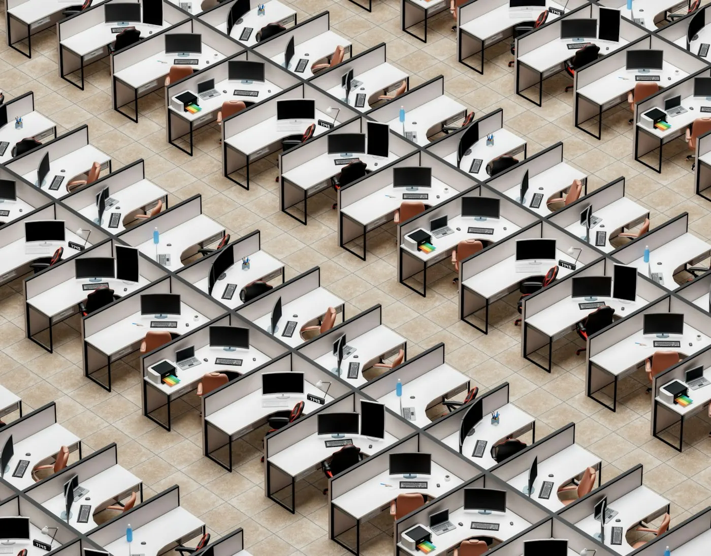 Empty office cubicles after workforce cuts