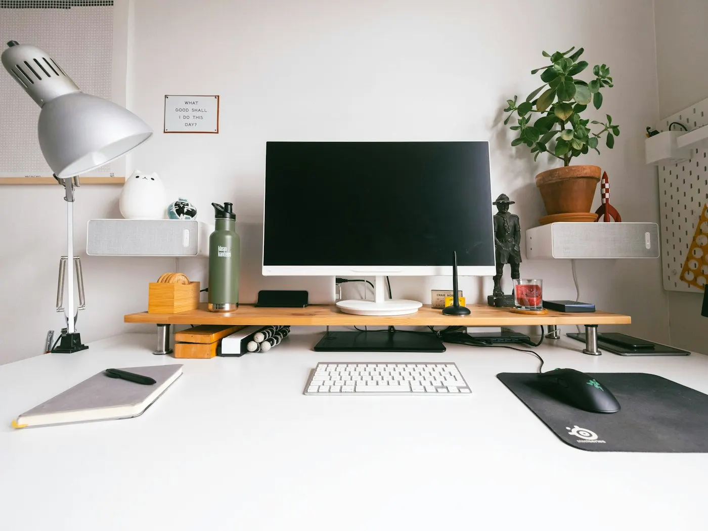 A wireless keyboard on a clean office desk