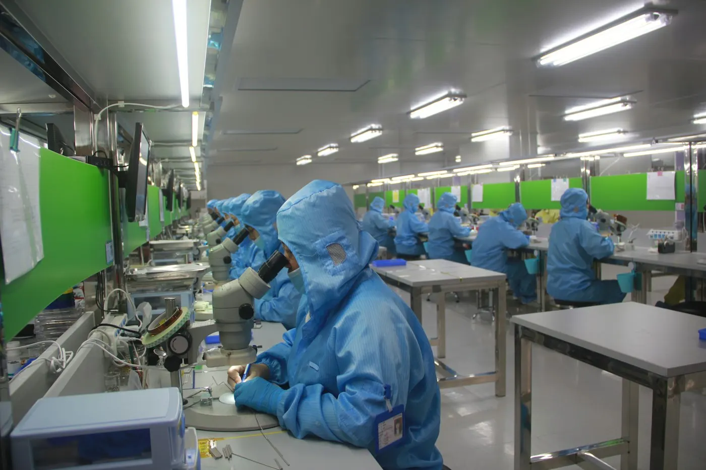 Silicon wafer being processed in a chip factory