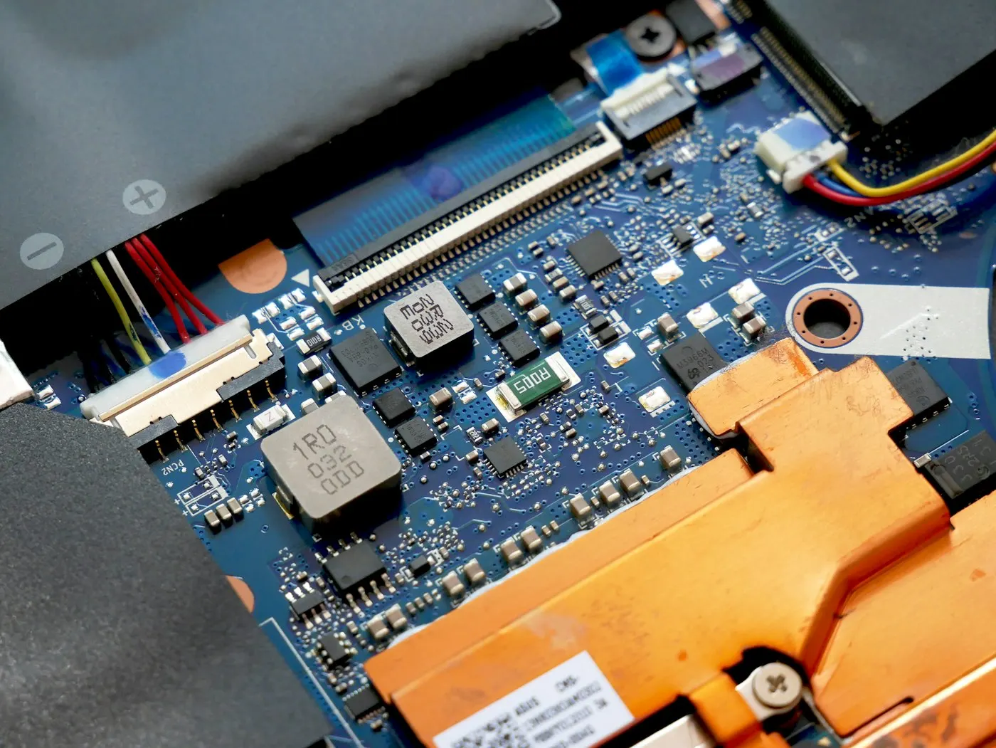 An M.2 slot on a laptop motherboard for an NVMe drive
