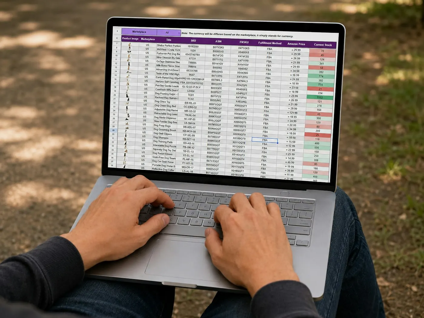 Close up of a laptop screen showing a spreadsheet