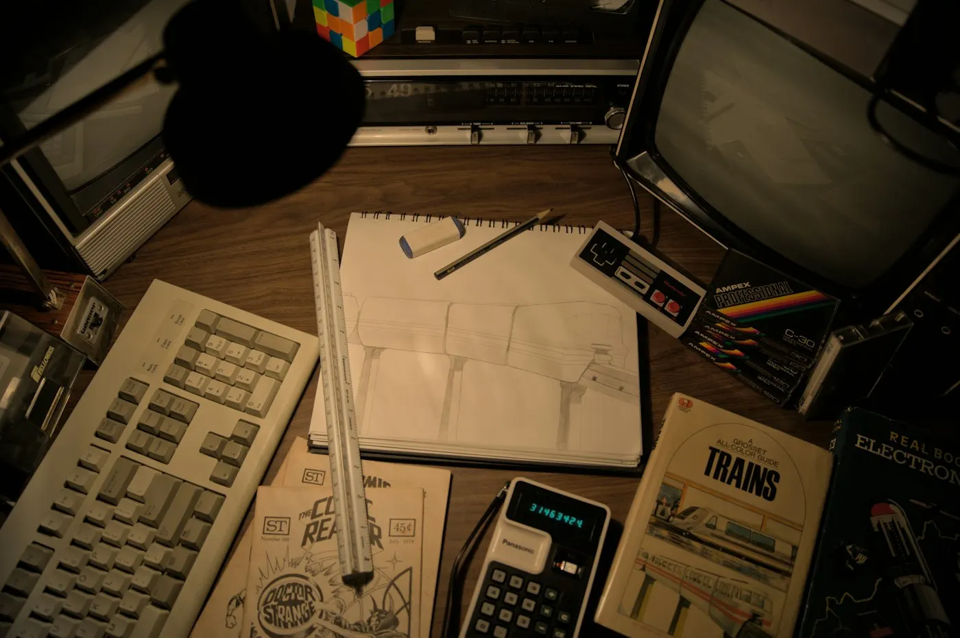 A video game controller resting on an office desk