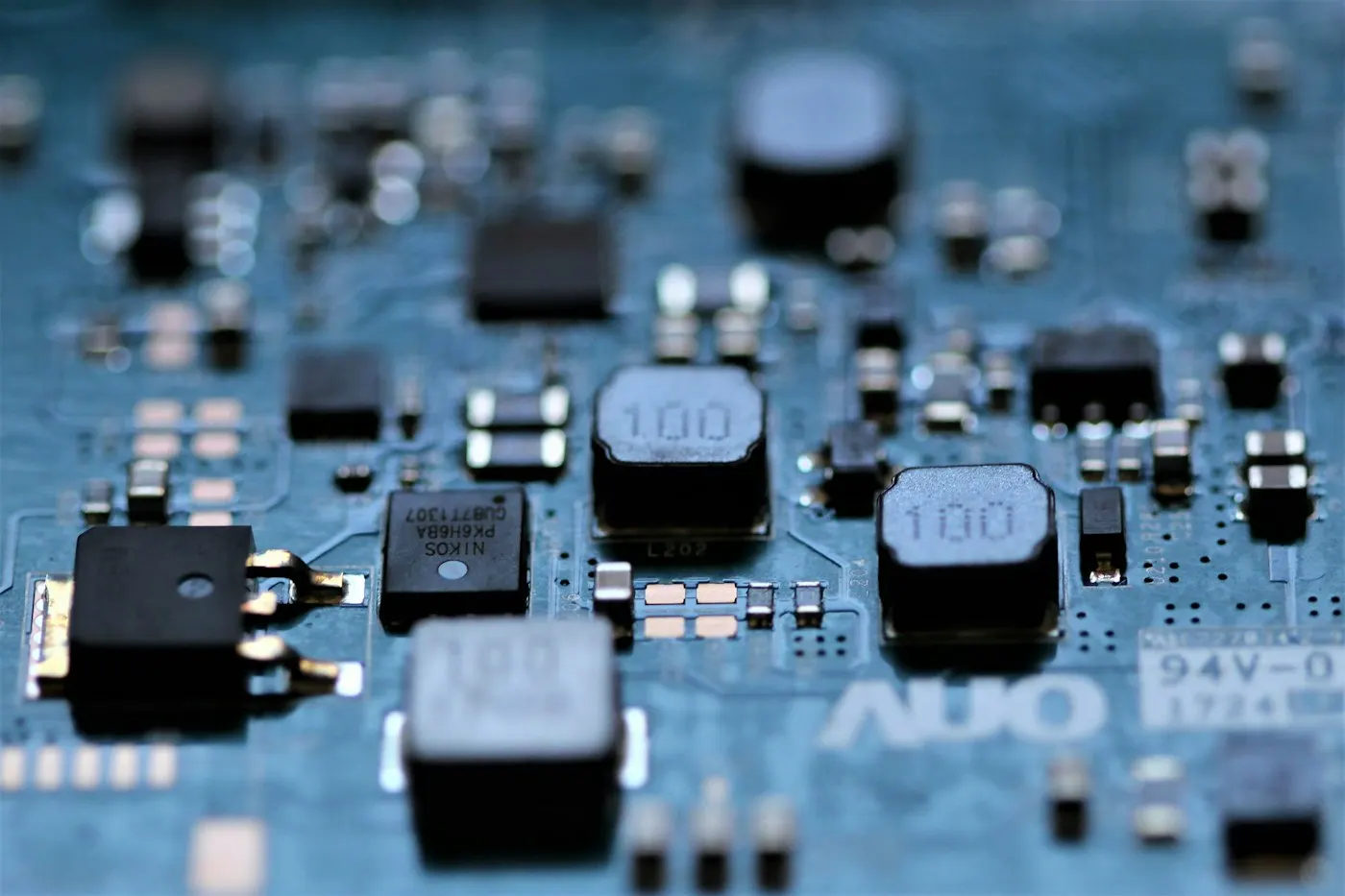 Close-up of a circuit board with chip components