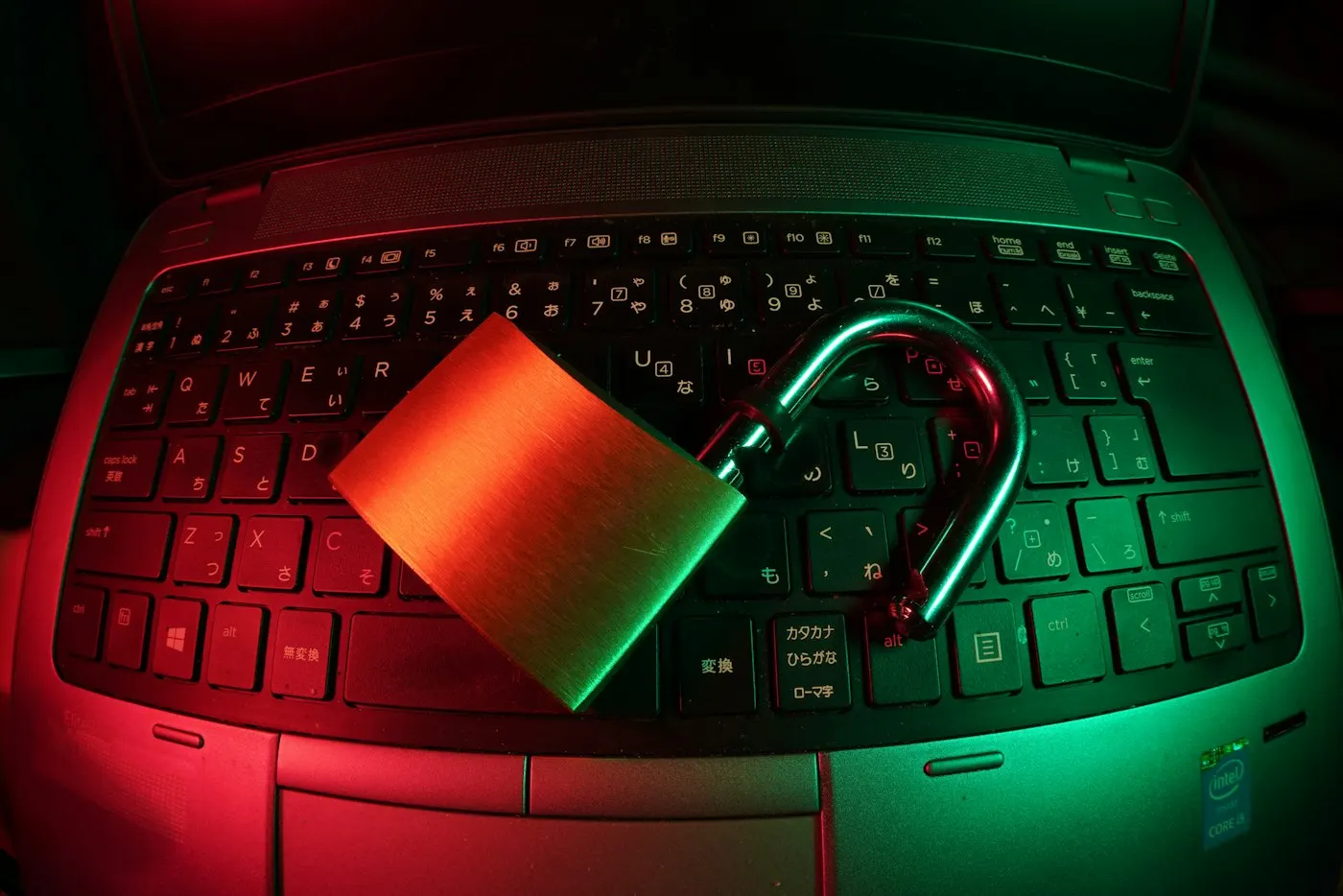A laptop screen displaying a padlock security icon