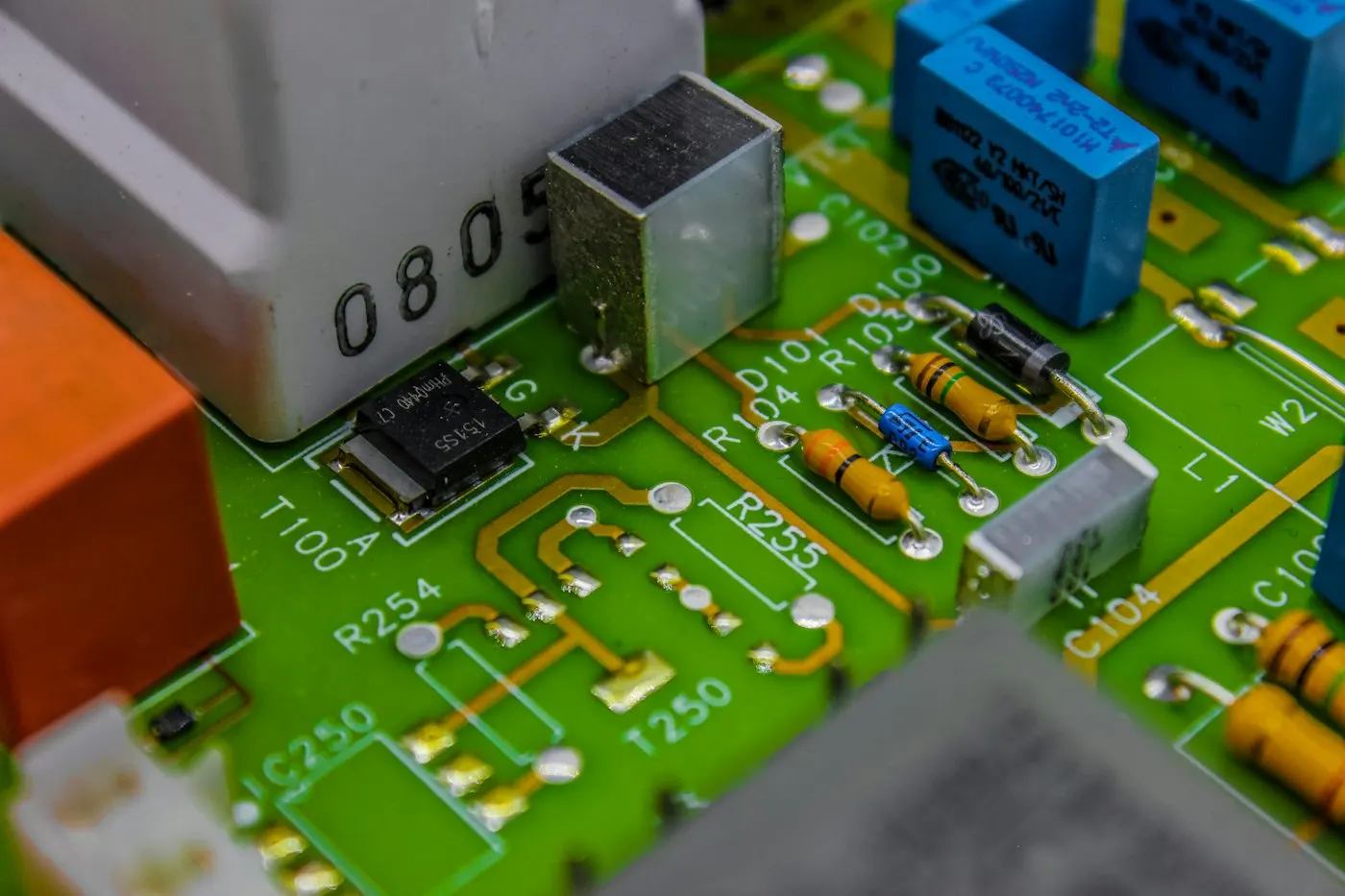 Macro shot of a circuit board suggesting code and security