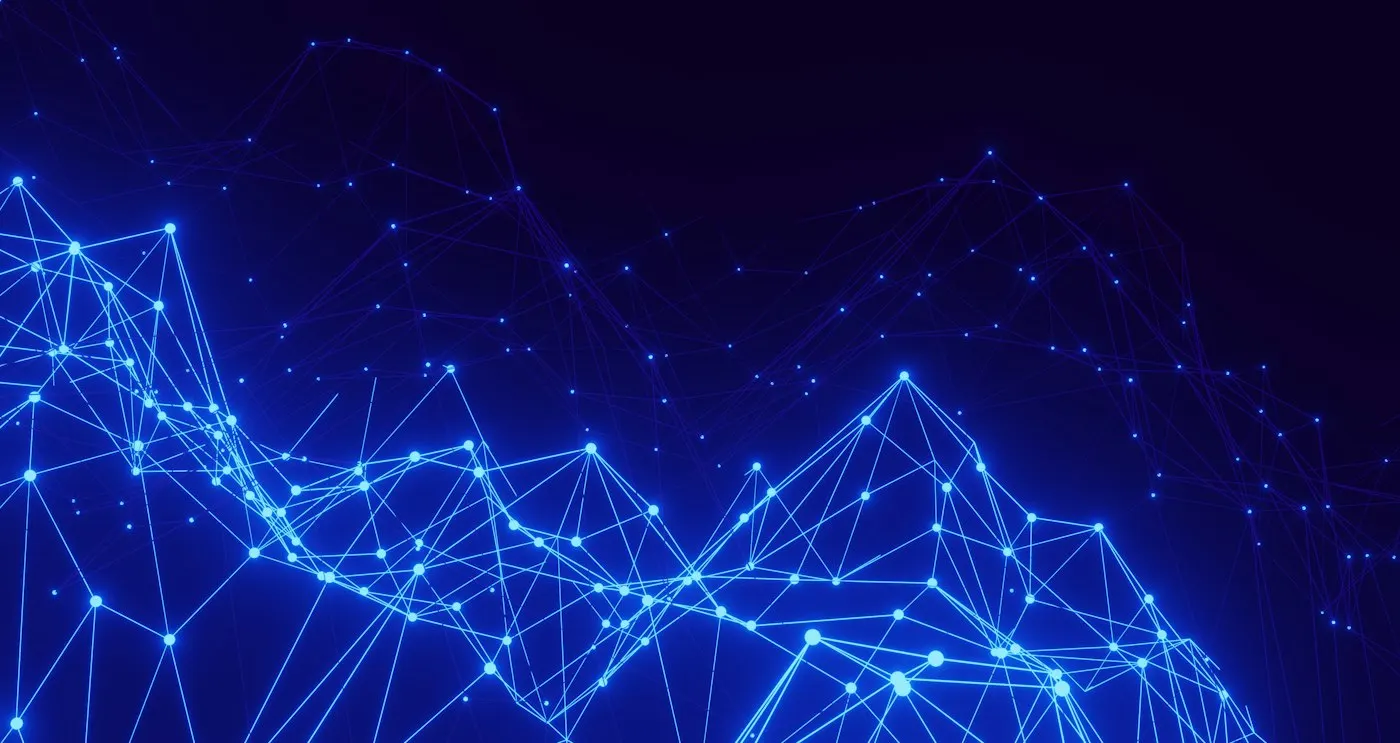 Abstract glowing nodes forming a digital network