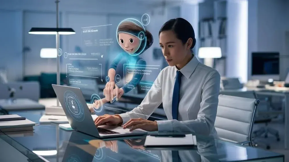 A laptop screen showing an AI coding assistant generating code at a developer desk
