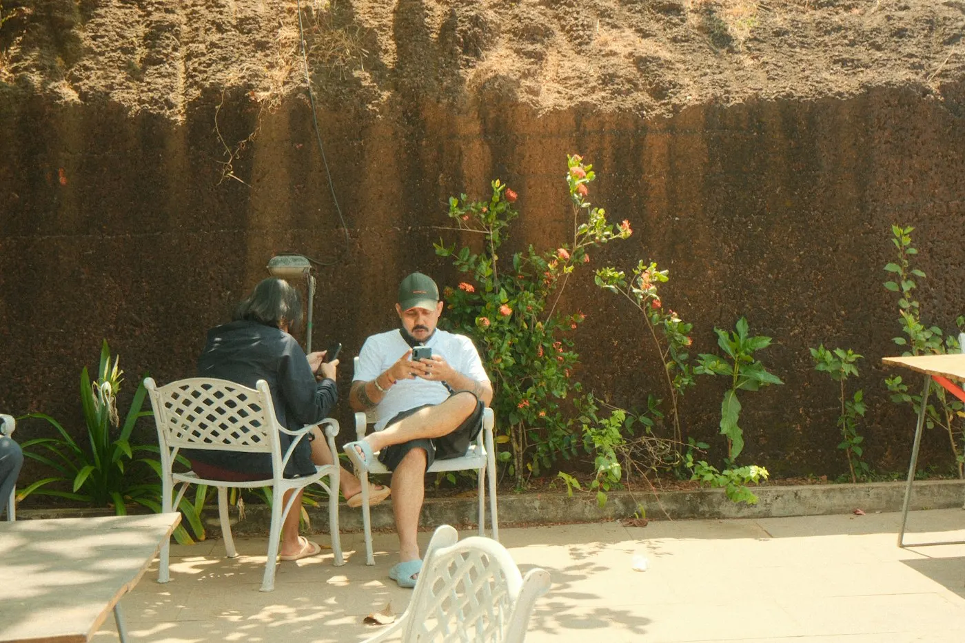 Person checking a smartphone screen outdoors