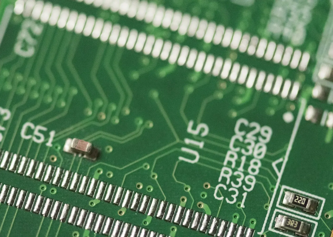 Macro close-up of an electronic circuit board