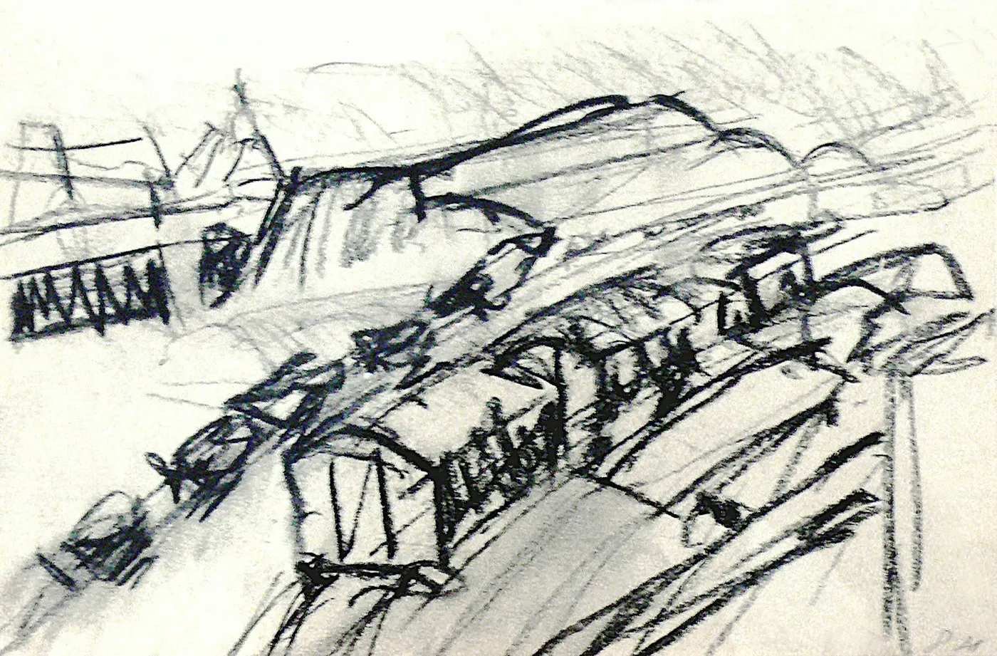 Concept art sketches pinned to a studio wall