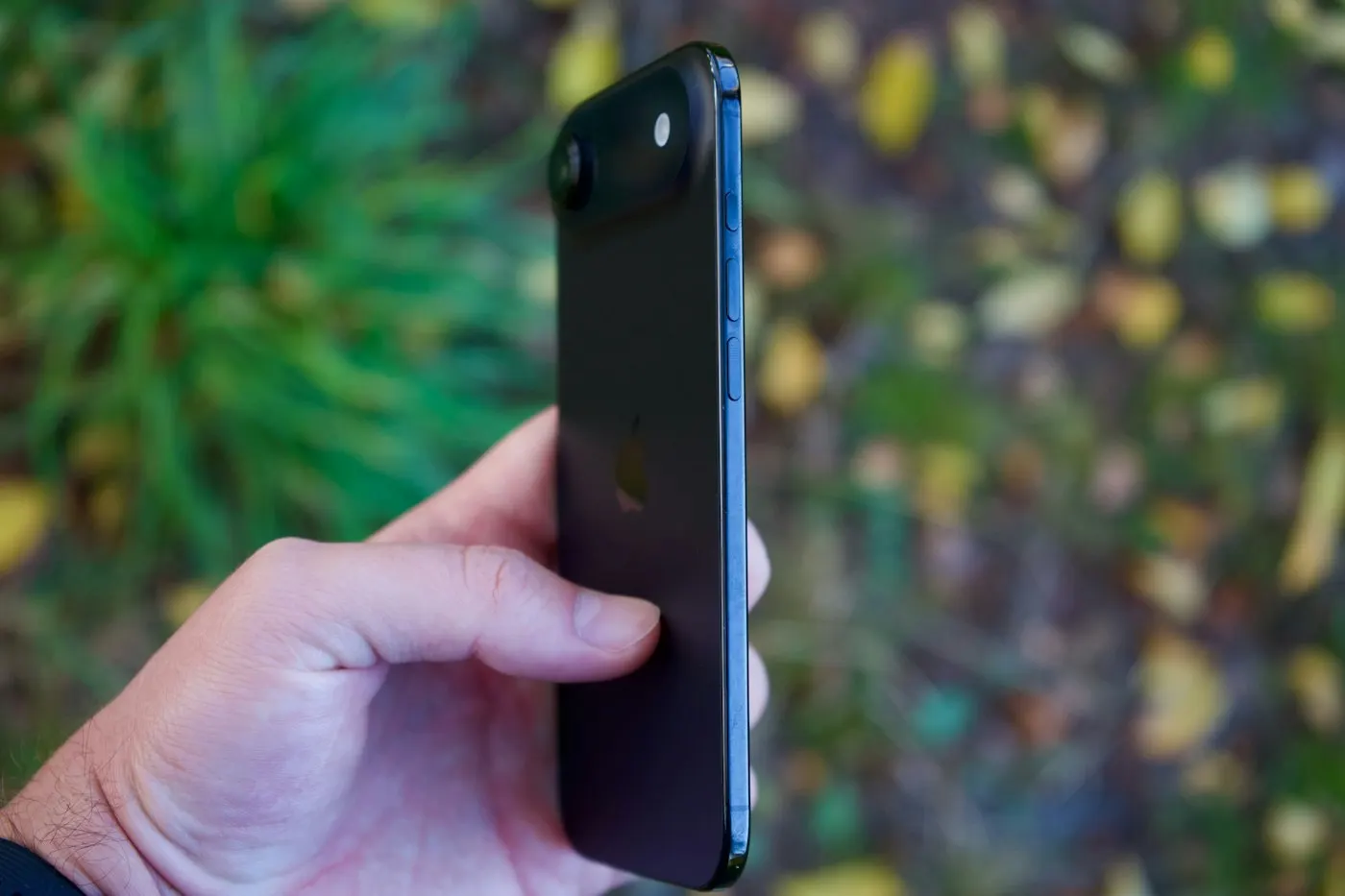 A hand holding a smartphone to check an account