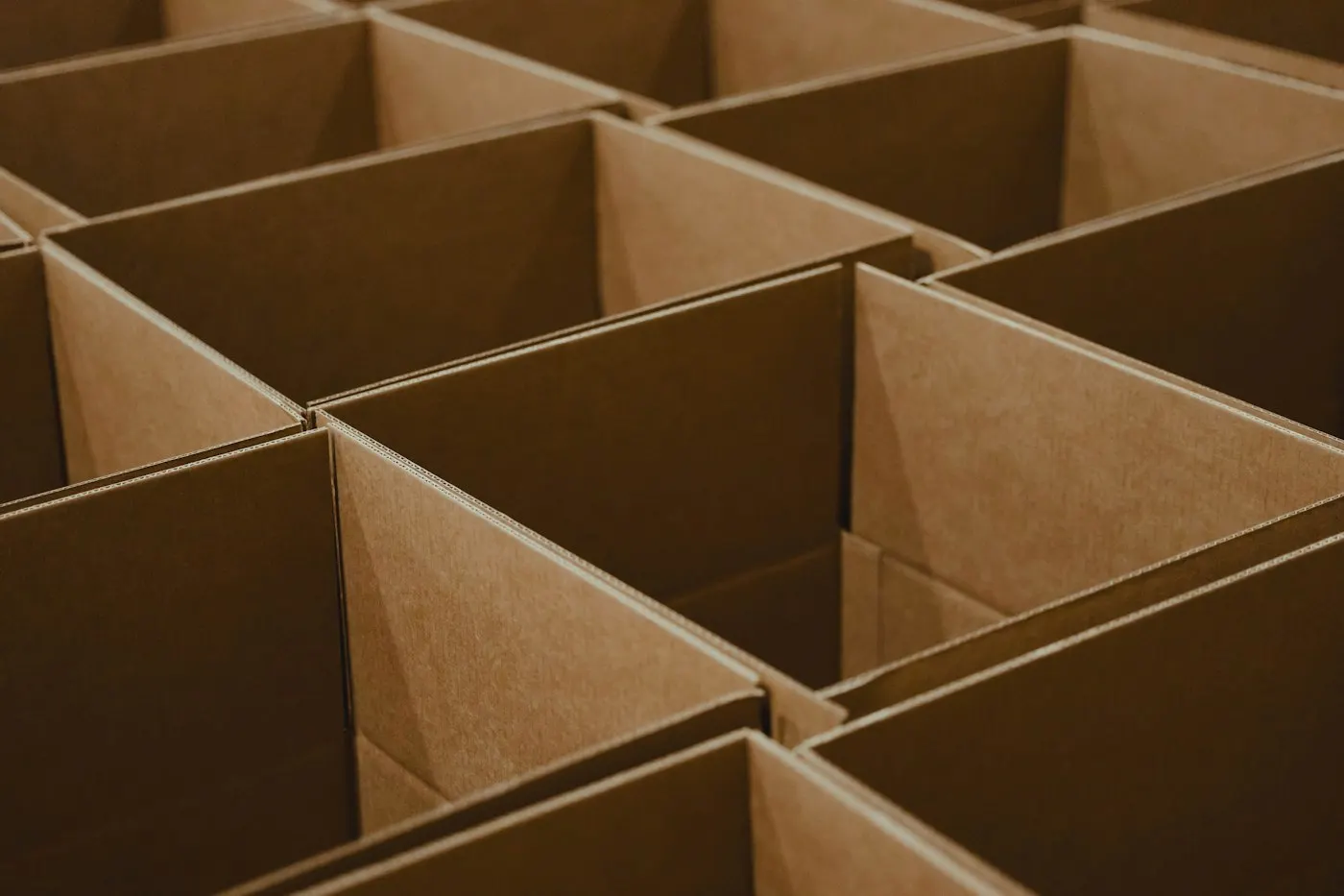 Stacks of shipping boxes in a warehouse
