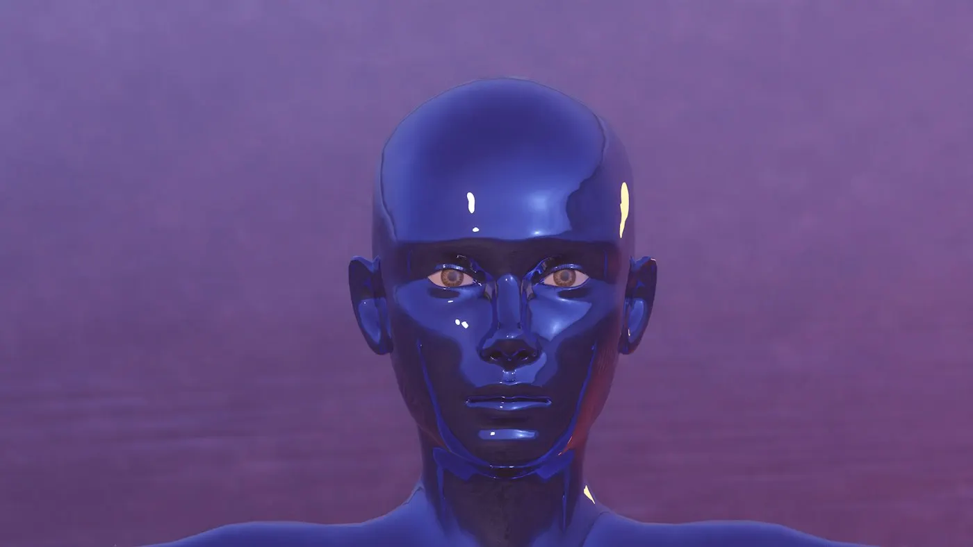 Close-up of a humanoid robot's face