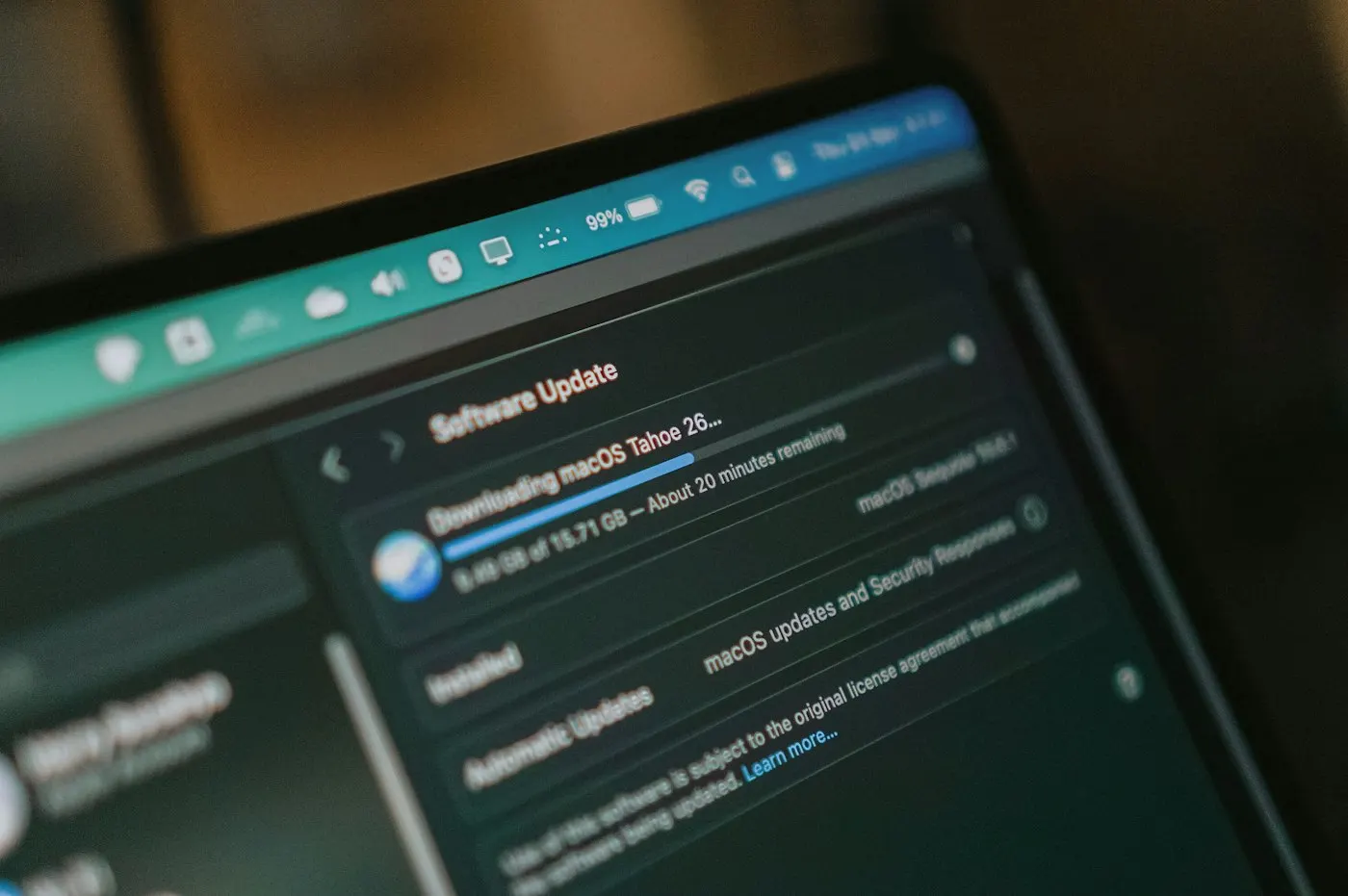 A screen showing a software update progress bar