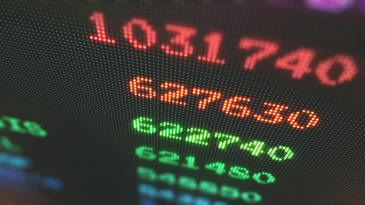 Digital stock market ticker display with numbers