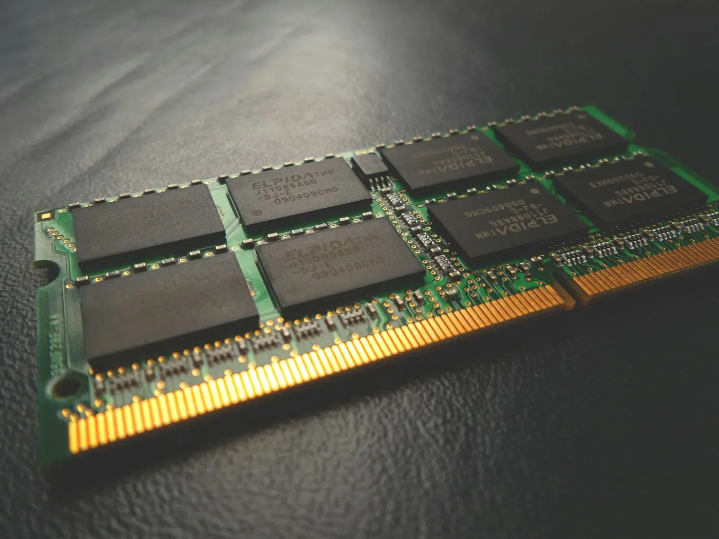 Close-up of a RAM memory chip on a circuit board