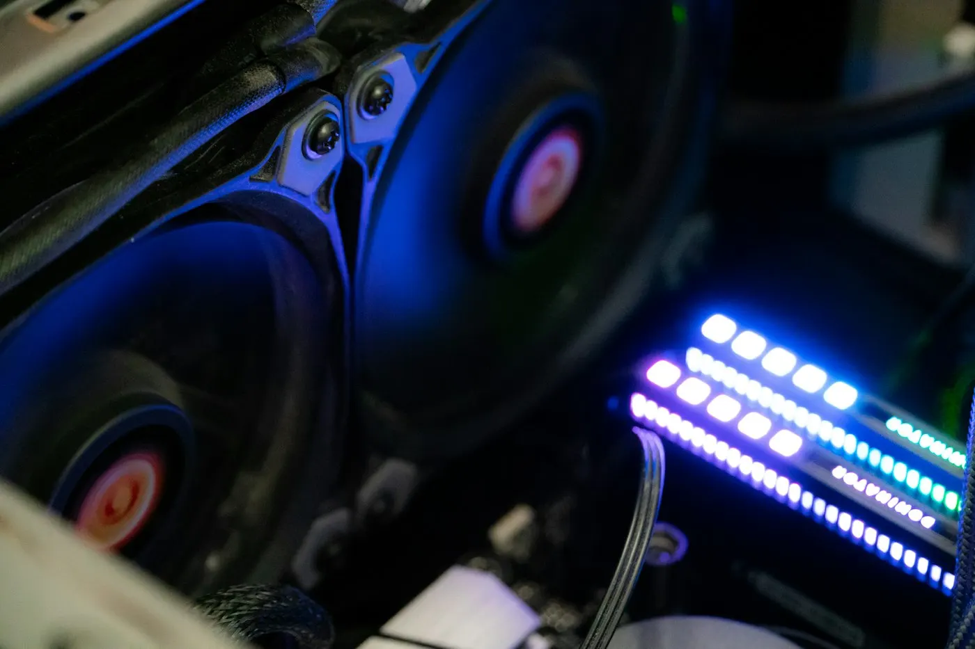 Close-up of cooling fans on a desktop computer