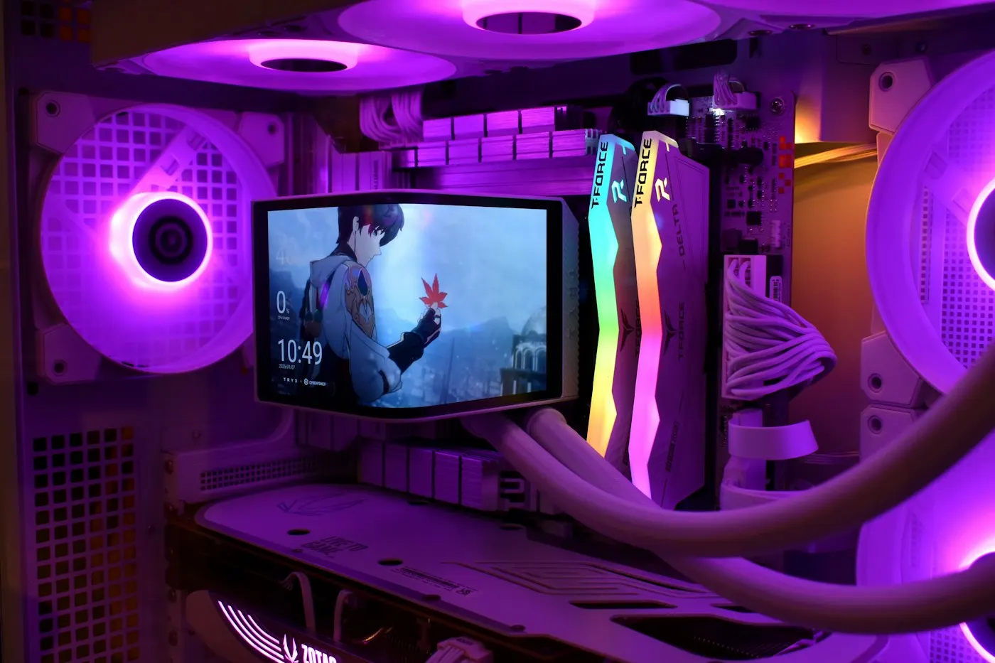 Interior of a gaming PC with visible components