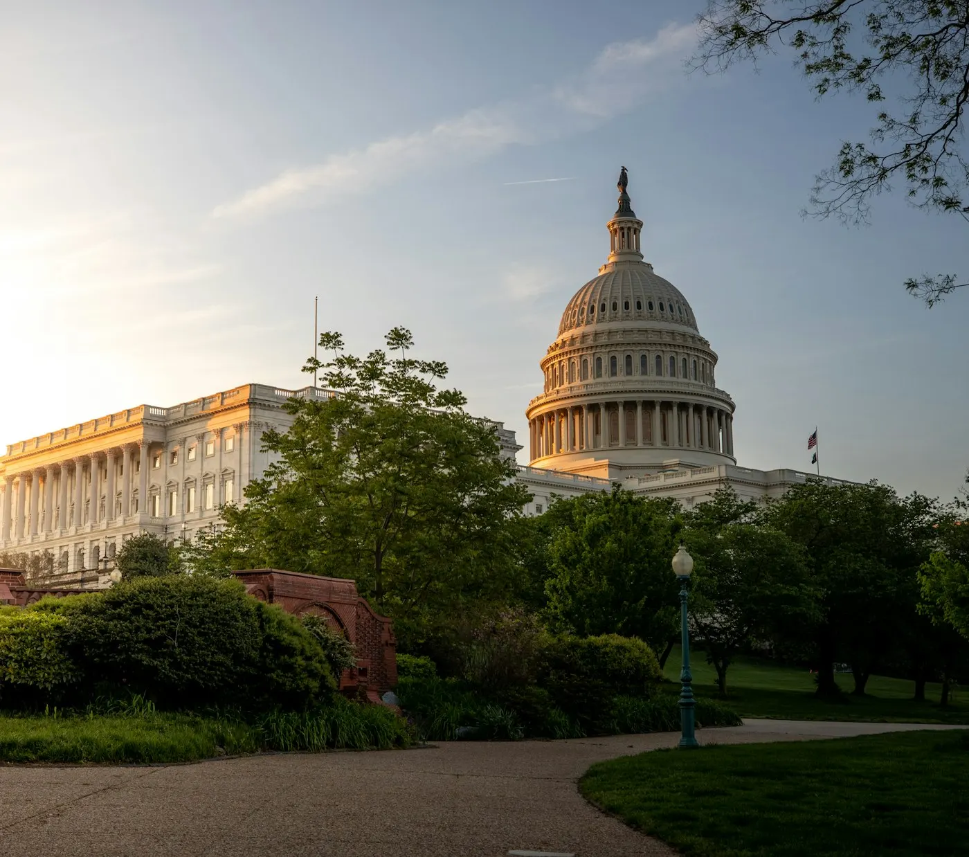 The US Capitol building at dusk
