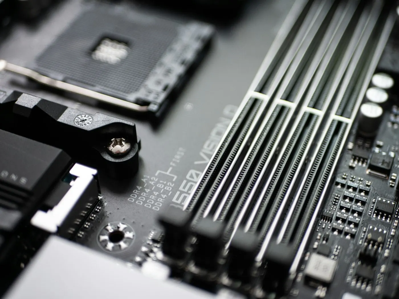 RAM memory modules installed on a motherboard