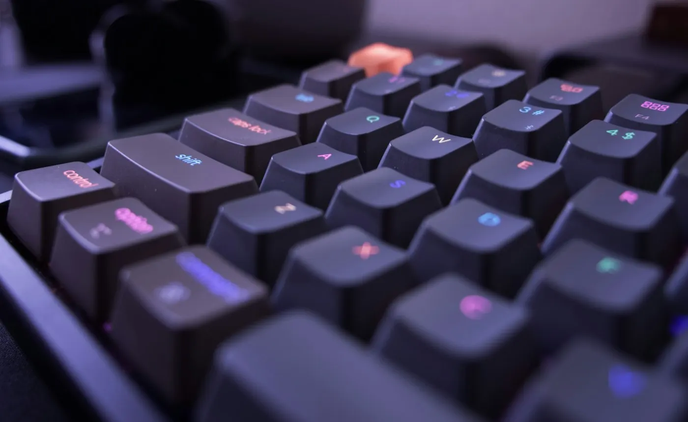 Macro shot of exposed mechanical keyboard switches