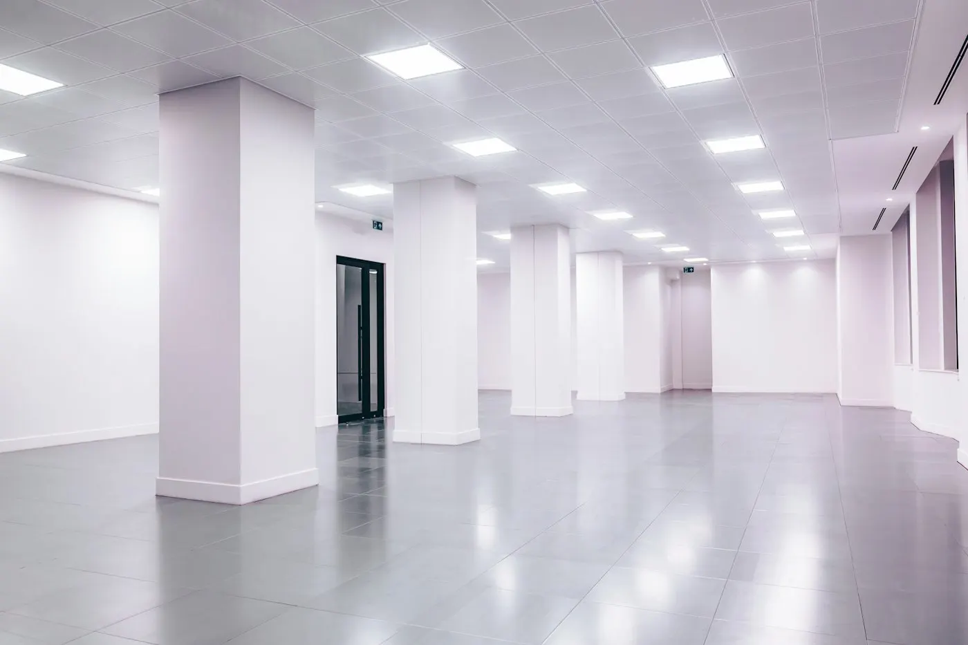 An empty corporate office hallway