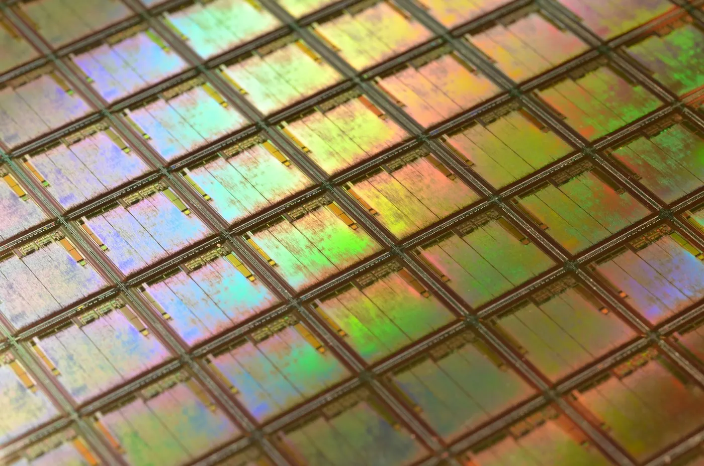 Close-up of a silicon wafer used to fabricate computer chips