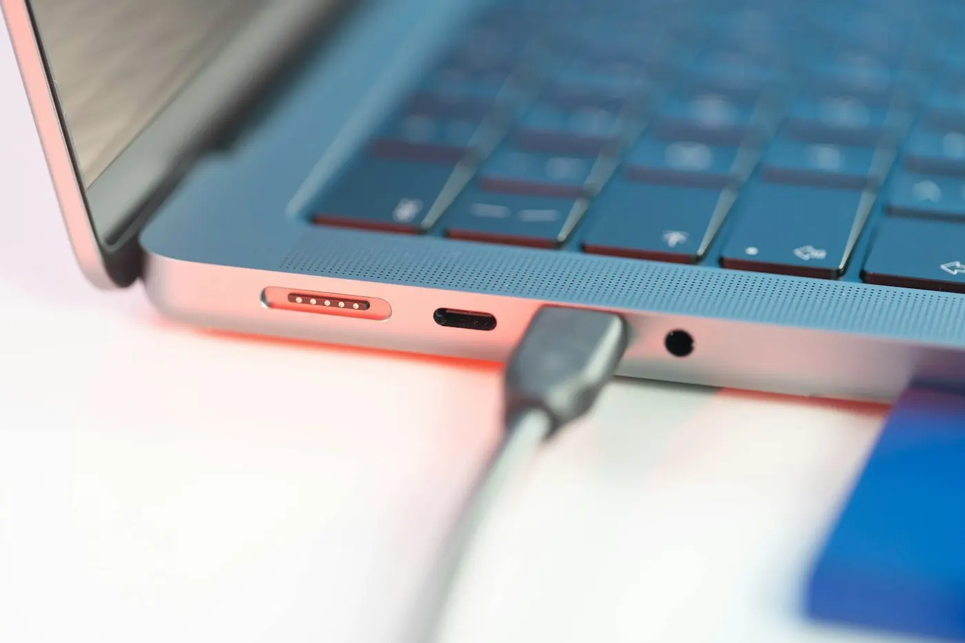 Close-up of a USB-C cable connector end